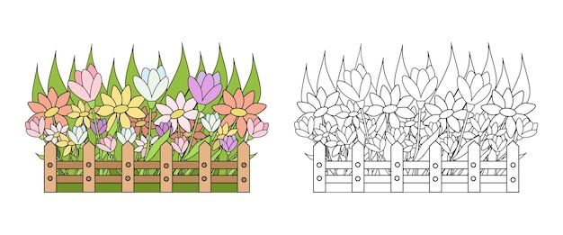 Malbuch Frühlingsblumen im Vorgarten