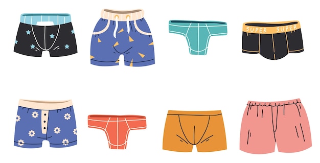 Vektor mann unterwäsche höschen unterhosen shorts boxer isoliert set grafik-design-illustration