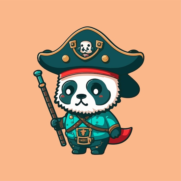 Maskottchen für einen Piraten-Panda ein furchterregend aussehender Panda-Kapitän Panda flaches Cartoon-Design