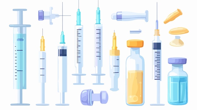 Vektor medizinisches impfstoffvektor-set mit plastikspritzkomponenten