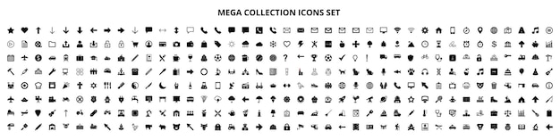 Vektor mega icons set sammlung finanzpfeil navigation medien unterhaltung dokumentenoberfläche