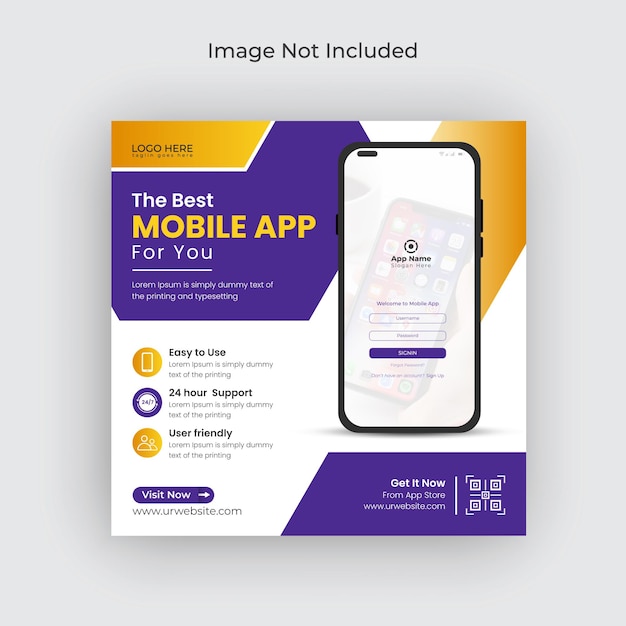 Mobile App-Werbung Social-Media-Post instagram-Banner und Web-Banner-Vorlage Premium-Vektor