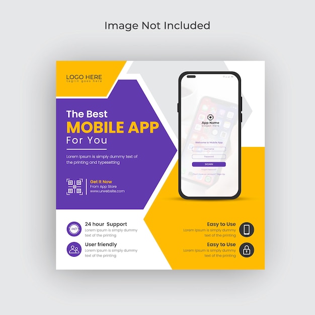 Mobile App-Werbung Social-Media-Post instagram-Banner und Web-Banner-Vorlage Premium-Vektor
