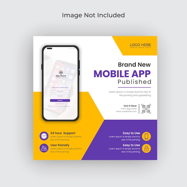 Mobile App-Werbung Social-Media-Post instagram-Banner und Web-Banner-Vorlage Premium-Vektor