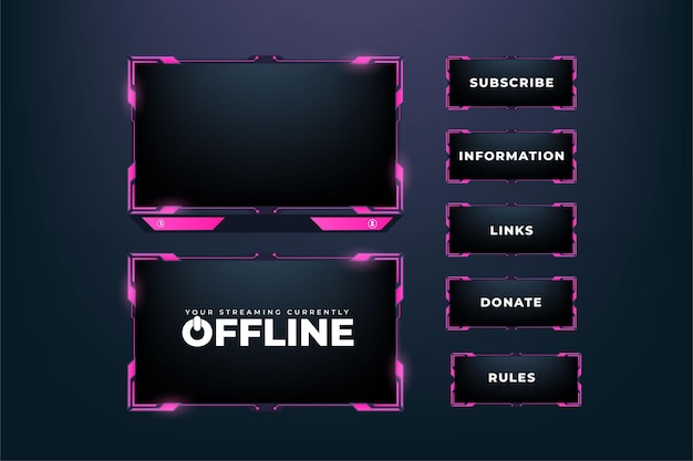 Vektor moderne dekoration der streaming-bildschirmschnittstelle für gamerinnen futuristisches gaming-overlay-design mit abstrakten formen und schaltflächen live-gaming-bildschirmranddesign mit rosa farbformen