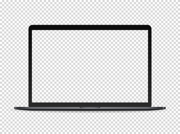 Moderner erstklassiger Laptop auf dunklem Hintergrund. Transparenter Bildschirm für einen Inhalt