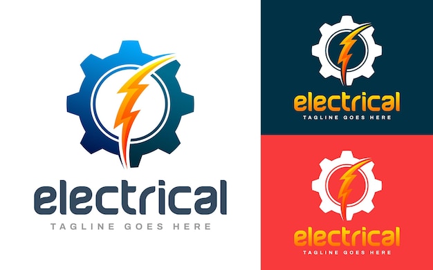 Vektor modernes elektrogerät-logo-design mit blitzbolt-ikonen