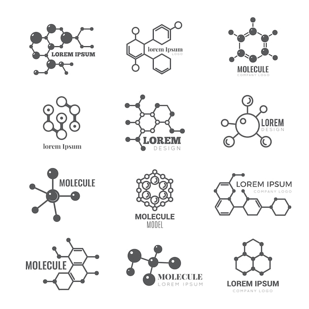 Molekulares Logo. Chemie DNA-Molekül wissenschaftliche Struktur Atom Business Brand Vektor-Konzept