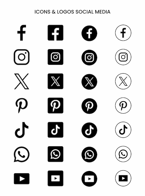 Monochrome Symbole und Logos für soziale Medien