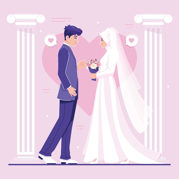 Nette Hochzeitspaarcharakterillustration