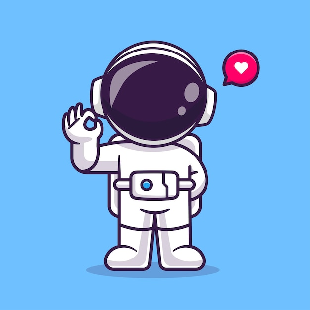 Niedlich, Astronaut, Mit, Ok, Zeichen, Hand, Karikatur, Vektor, Symbol, Abbildung, Wissenschaft, Technologie, Symbol, Isolated