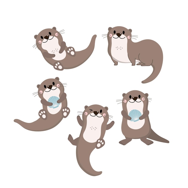 Niedliche Otter- und Schalentierillustration