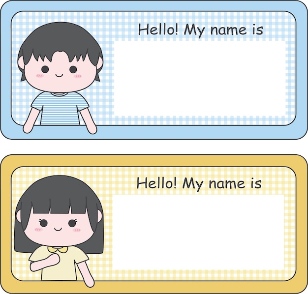 Vektor niedliches schulnamenschild für jungen und mädchen