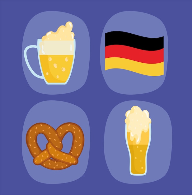 Vektor oktoberfest festival, ikonen geman flagge biere und brezel, feier traditionelle illustration