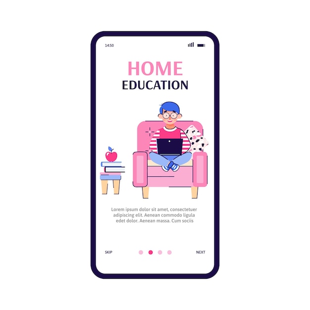 Onboarding für die häusliche Bildung mit Kind erhält eine Online-Unterrichts-Flachvektorillustration