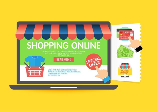 Online-Shopping-Konzept mit Laptop und Symbolen