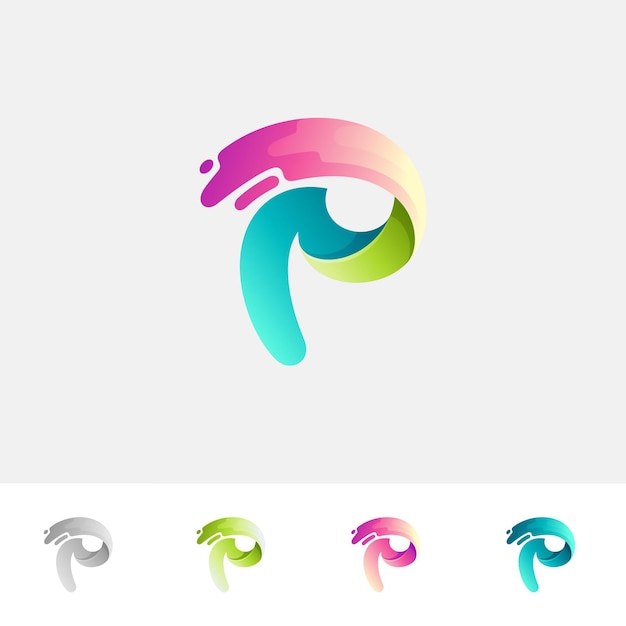 Vektor p-logo mit swoosh-design-vorlage 3d-farbig