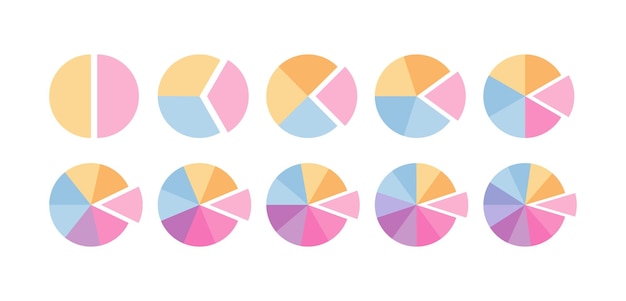 Vektor piechart mit segmenten schnittvorlage kreisstrukturdiagramm, unterteilt in mehrfarbige segmente kreisgrafik