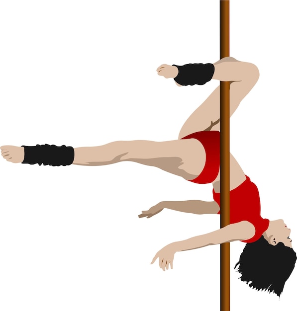 Pole Dance Girl Pole Fitness 3D-Farbvektorillustration