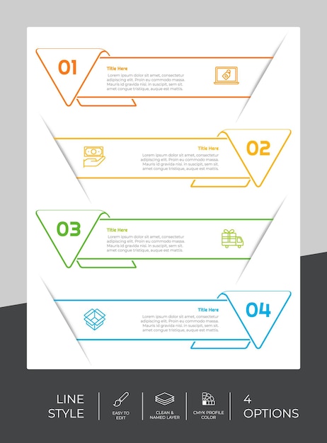 Präsentation Geschäftsoption Infografik mit Linienstil und farbenfrohem Konzept 4 Optionen der Infografik können für geschäftliche Zwecke verwendet werden