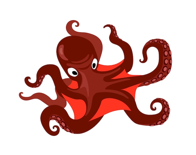 Roter wütender Oktopus mit Tentakeln Tiefwasserkreatur Seeteufel Farbvektorillustration