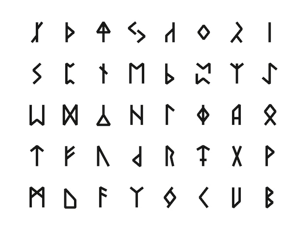 Runische Hieroglyphen Altes nordisches keltisches Alphabet mit geschnitzten Runen alte skandinavische heilige Schrift Buchstaben germanische Zeichen der Futhark-Kultur Vektorsammlung