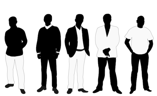 Sammlung von schwarzen und weißen Business-Silhouetten Mann, Vektor, Illustration