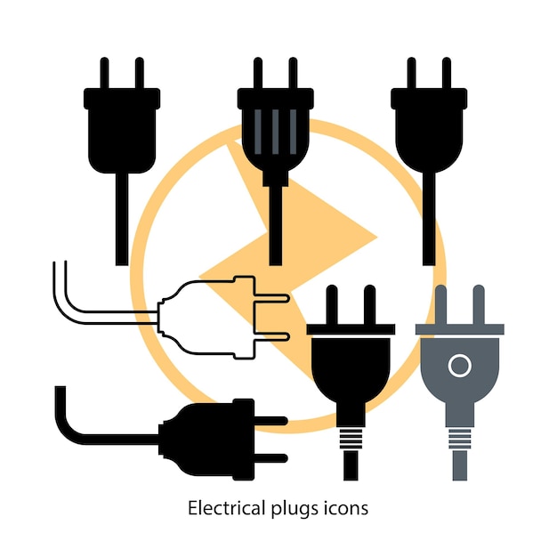 Vektor satz von elektrischen stecker-ikonen vektor-design kabel-stecker silhouetten zeichen- und symbolelement