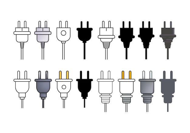 Vektor satz von elektrischen stecker-ikonen vektor-design kabel-stecker silhouetten zeichen- und symbolelement