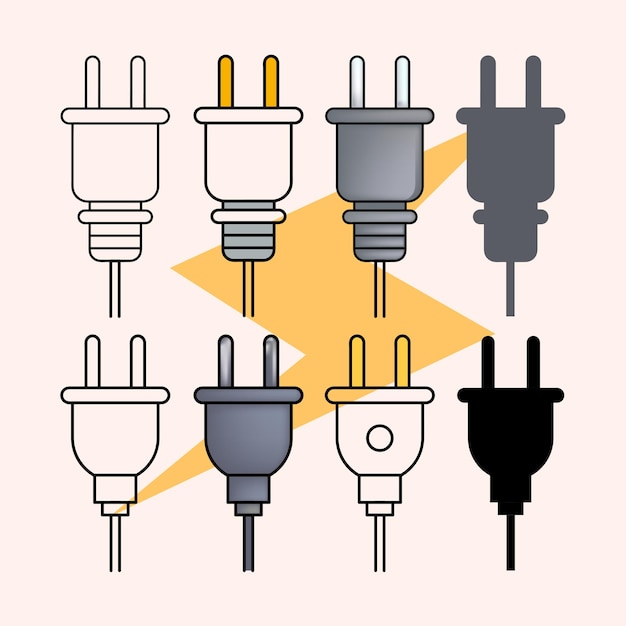 Vektor satz von elektrischen stecker-ikonen vektor-design kabel-stecker silhouetten zeichen- und symbolelement