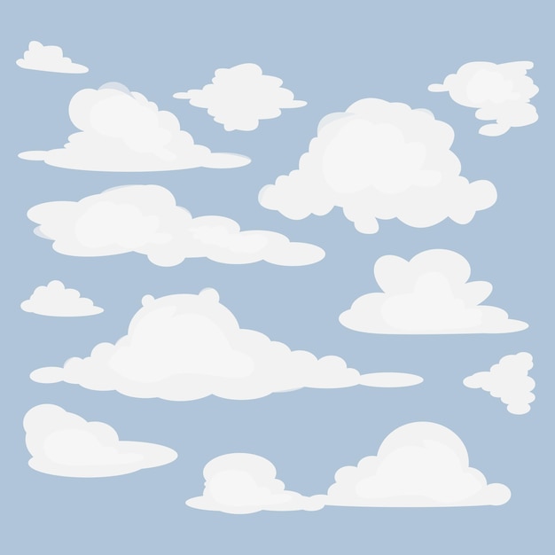 Satz von Vektor-flachen Wolken Blauer Himmel mit weißen Wolken Vektor-Illustration