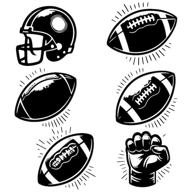 Vektor satz von vektorillustrationen von american football-silhouette-rugby-ballen