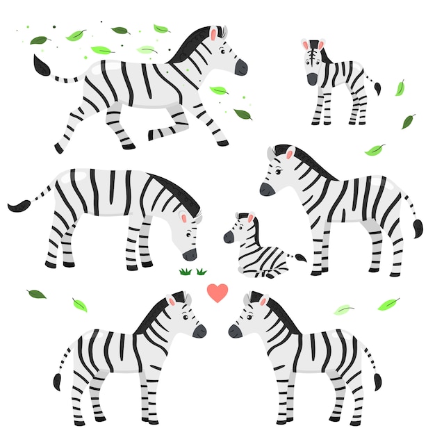 Vektor satz zebras, kindische illustration.