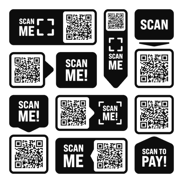 Vektor scan me qr-code-aufkleber online-zahlung sonderangebote verkauf aufkleber einkaufen rabatt-etikett oder