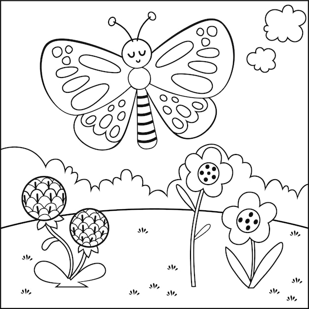 Schwarz-Weiß-Cartoon-Schmetterling-Charakter Vektor-Illustration