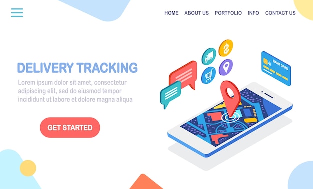 Vektor sendungsverfolgung. isometrisches telefon mit lieferservice-app. versand der box, frachttransport