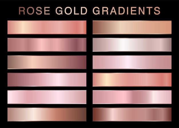 Set aus roségoldenen Farbverläufen für Mode-Hintergrundbilder Vektorillustration