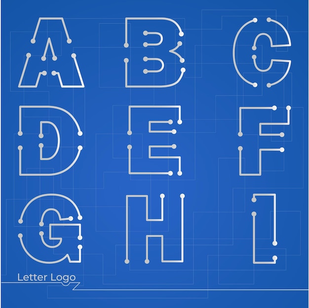 Set Letter Logo AZ Line Art Technology Design