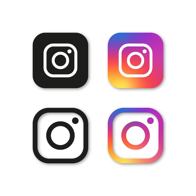 Vektor set mit 4 schaltflächen mit instagram-logo schwarzes instagram-logo mit farbverlauf