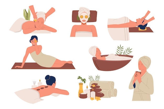 Vektor set-sammlung von spa- und massageillustrationen