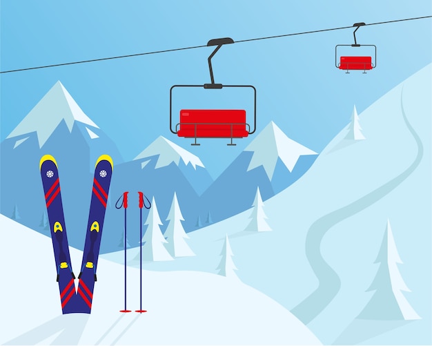 Skigebietskonzept. Wintersport-Designillustration.