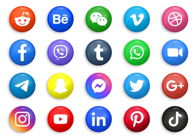 Social Media Icons Logos in 3D-Kreis oder moderne Schaltflächen