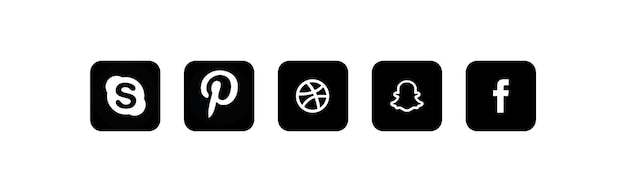 Vektor social media icons skype pinterest snapchat dribble facebook silhouette logos set sammlung von beliebten social media oder sozialen netzwerken vektor icons