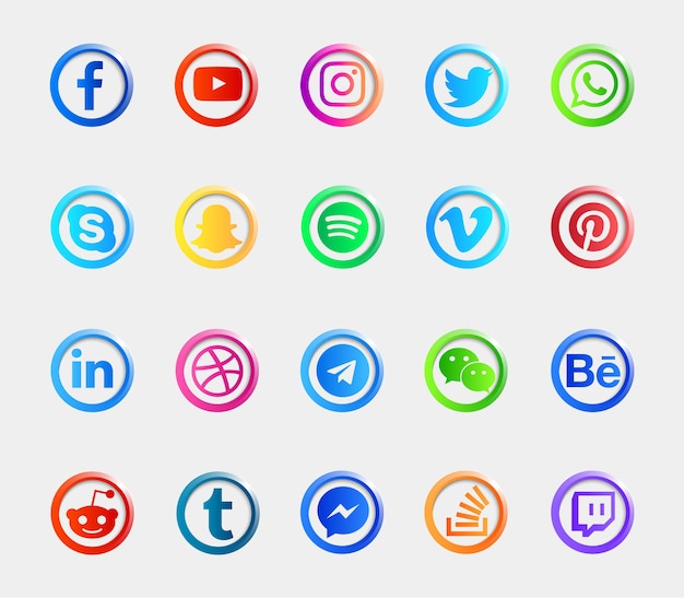 Social Media Logo glänzende Schaltflächen Symbole Set Sammlung