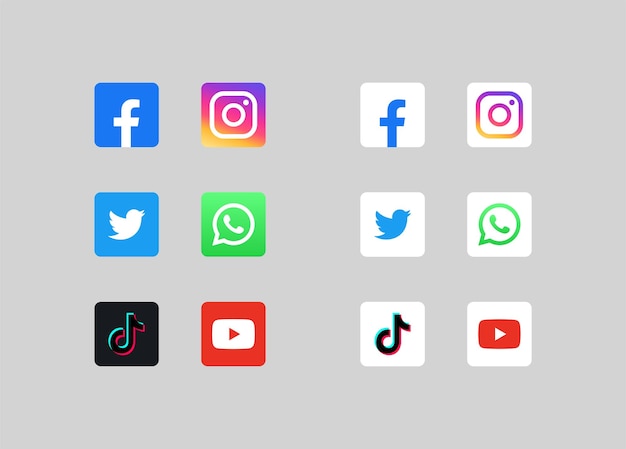 Social-Media-Symbole gesetzt und beliebte soziale Anwendungen moderne Logos flache Vektorillustration