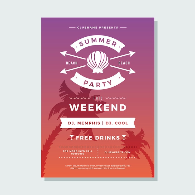 Sommerferien Strandparty Flyer Typografie Nachtclub Event Etikettendesign Vektorillustration gut für Poster oder Flyer