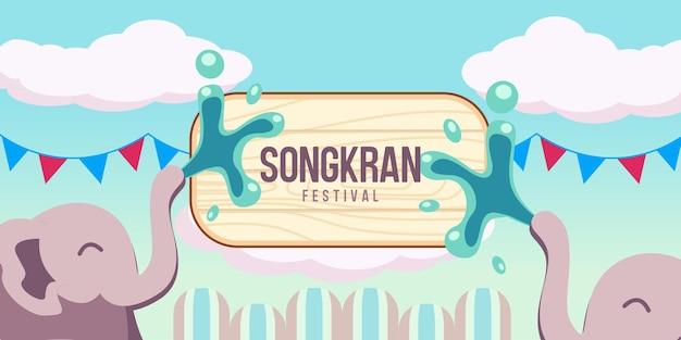 Songkran-Festival Thailand-Sommerfahnen entwerfen mit Elefant, der Wasserillustration sprüht