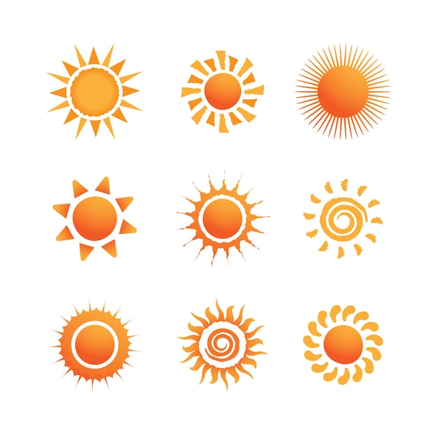 Sonnenlogovektordesignschablone Sonnenikonenelementsammlung