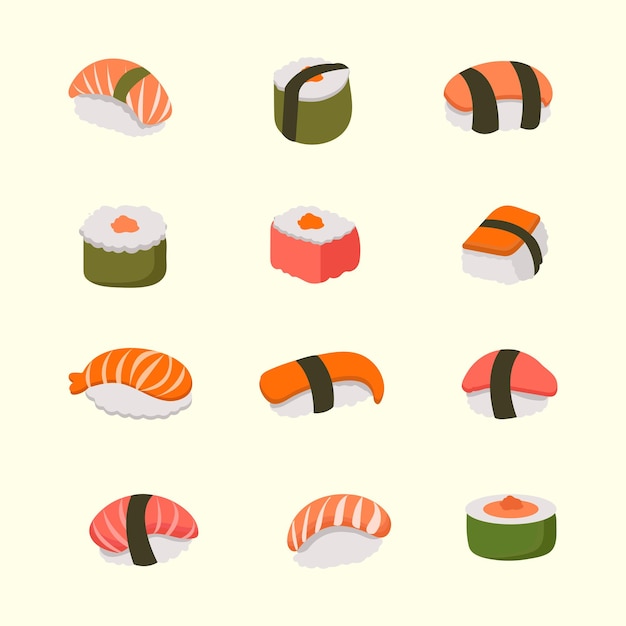 Vektor süßes japanisches sushi für elemente clipart oder aufkleber