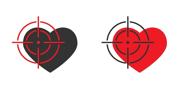 Vektor symbol „herz mit vorgehaltener waffe“ herd mit fadenkreuzsymbol zielsymbol mit herzzeichen flache vektordarstellung